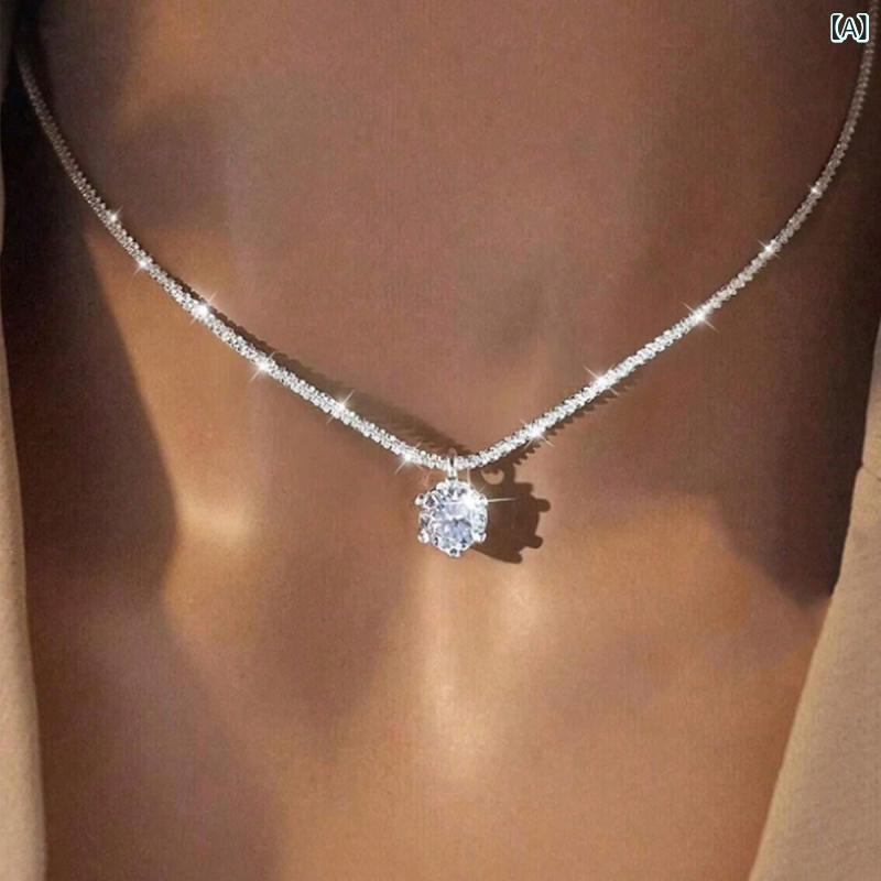 鑽石 - ネックレス 女性用 吊り下げ チェーン 水滴型 人工水晶 フラッシュストーン 鎖骨チェーン 水波チェーン 銀色 グリーン ピンク シンプル 幾何学 ファッション 通勤 夏 軽量 高級感 切り替え デザイン