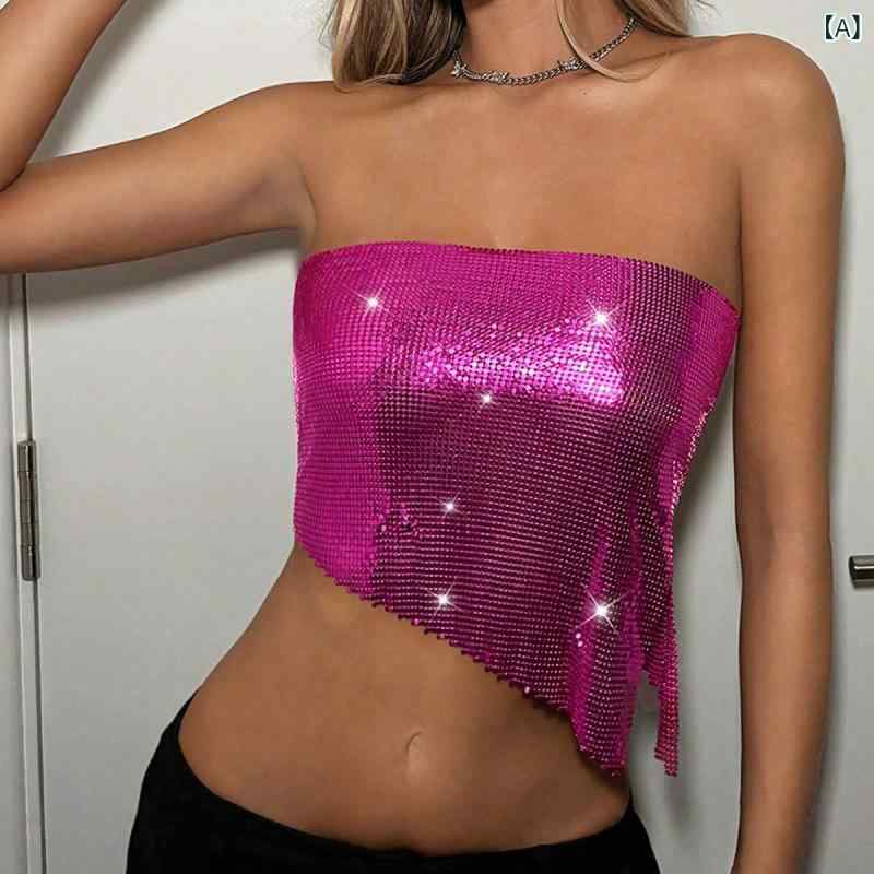 ・スタイル: セクシー・柄: 無地・装飾: シークイン・主な素材: 金属、ポリエステル30%以下・カラー展開: ローズレッド、グレー、ブラック、ゴールド・サイズ展開: S、M、L・対象性別: 女性・肩紐: なし・丈: 短め・伸縮性: なし