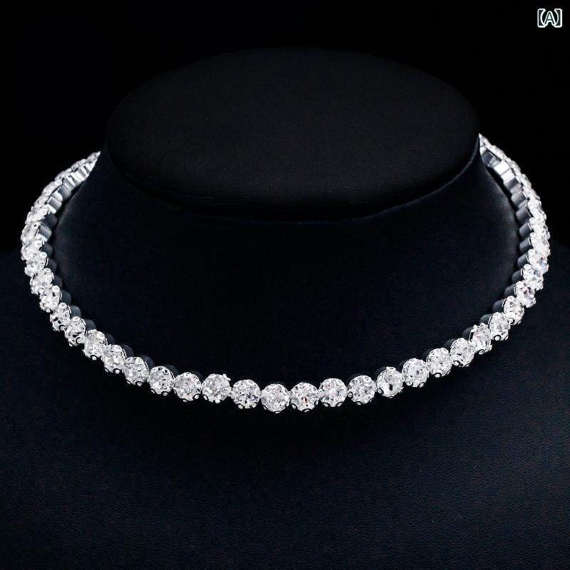 Cubic Zirconia - チョーカー 女性用 フルラインストーン ネックレス ラメ加工 シャイン 結婚式 パーティー 宴会 アクセサリー 銀色 人造水晶 幾何学デザイン 多層 伸縮性 ファッション 日常使い 通勤 夏 春夏