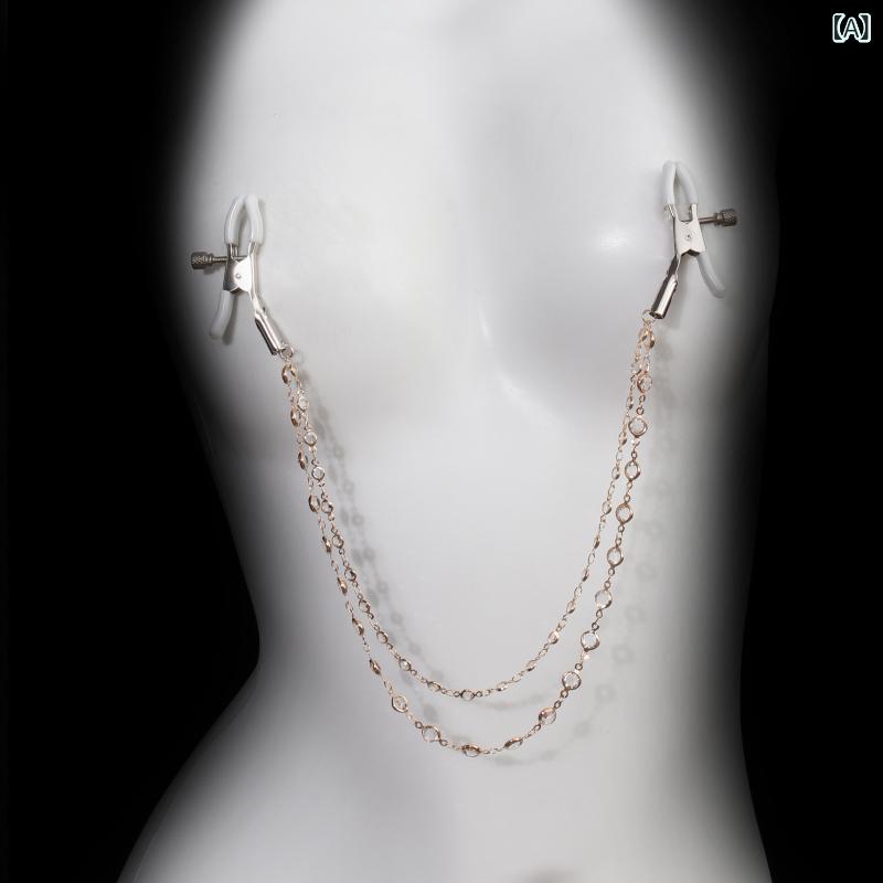 Other - ボディチェーン 水晶 切り替え ダブルヘッド 乳首クリップ 金色 合金 人工宝石 電気メッキ加工 男女兼用 情趣 装飾 高級感 かわいい ラッキーアイテム