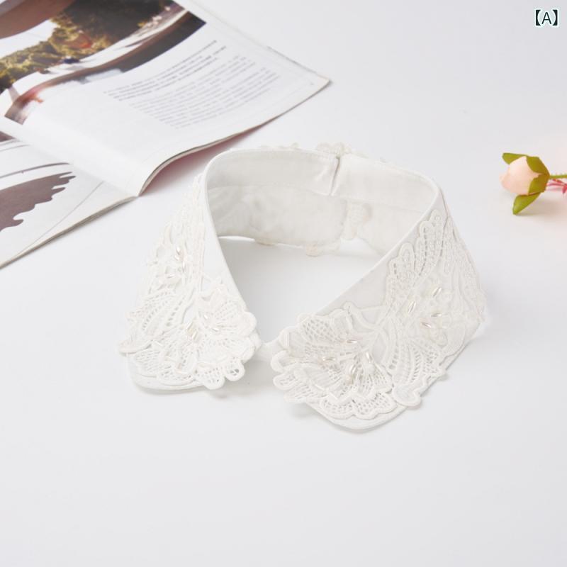 レディース 刺繍 ビーズ 付け襟 レイヤード 偽領 子 気質 トップス 外し 装飾 白色 ブラック 純白 乳白色 純黒 涤纶 極簡 方領 小尖領 大尖領 シャツ領 職業 シャツ 領 通勤用 普段使い 学生 大学生 かわいい 百搭 軽量