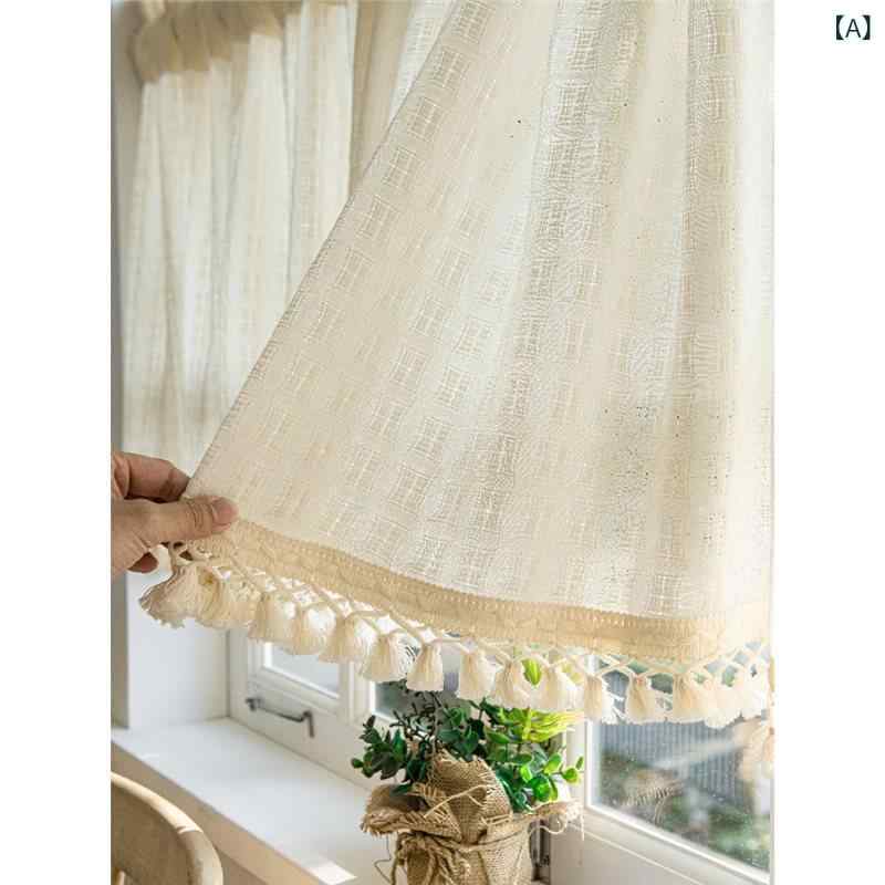 Order-Made Curtains - 短い 窓 帘 半帘 厨房 窓 飘窗 阳台 遮光 帘 日式 綿麻 纱 帘 透光 免打孔 窓 帘 フランネル 生地 格子 ベージュ 穏やか 和風 部屋 調和 インテリア 軽量 柔らか 素材 日常使い キッチン 窓辺 装飾