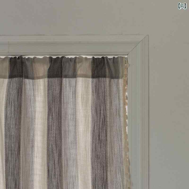 Cafe Curtains - ショートカーテン 半透明 窓用 コットンリネン グレー 条紋 グラデーション 流す イタリアン 遮光 リビング 寝室 書斎 ダイニング バルコニー 穿杆式