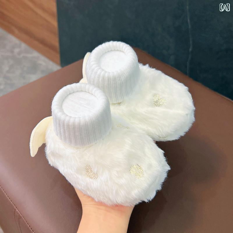 Shoes - ベビー 靴 秋冬 男の子 女の子 0-1歳 赤ちゃん 綿 靴 ソフトソール 厚手 保暖 防滑 学歩 靴 白色 ピンク ブラウン ブルー カーキ ユニセックス 休闲 スタイル 绒面 素材 翼 デザイン 車縫い ステッチ 室内 屋外 歩行 練習 靴