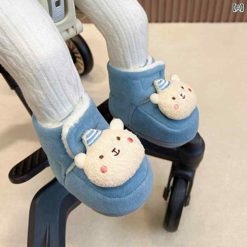 ベビーシューズ 男女兼用 赤ちゃん 学歩靴 厚手加绒 保暖 防滑 冬用 秋冬 綿素材 スエード 柔らか底 ゴム底 魔法テープ かわいい 動物柄 外出用 室内外兼用 厚底萌え 長めカラー 0-12ヶ月