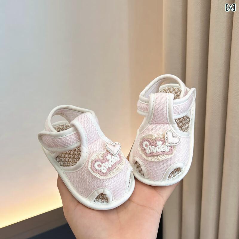 ベビーサンダル 女の子用 6-12ヶ月 夏季 学歩靴 軟底 ピンク イエロー ブルー 接触冷感 綿布 ゴム底 防滑 透気 魔術貼 レーシースタイル かわいい 軽量 普段使い 室内外