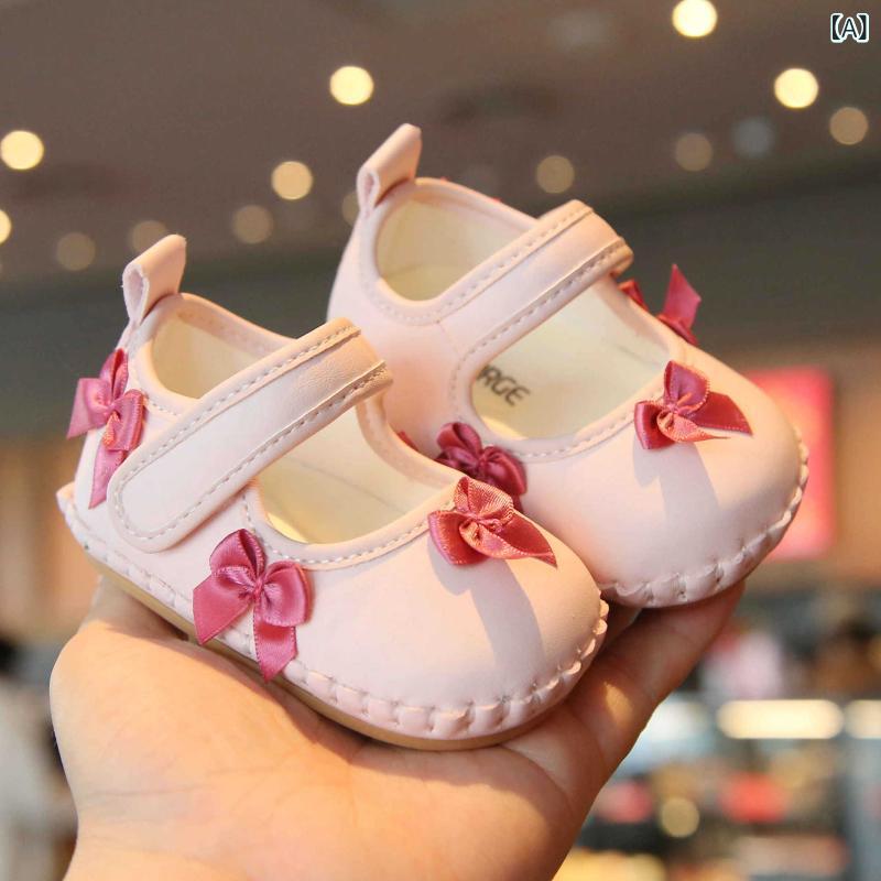 ベビーシューズ 女の子用 プリンセス かわいい 柔らかい 粉色 アイボリー 合成革 ...