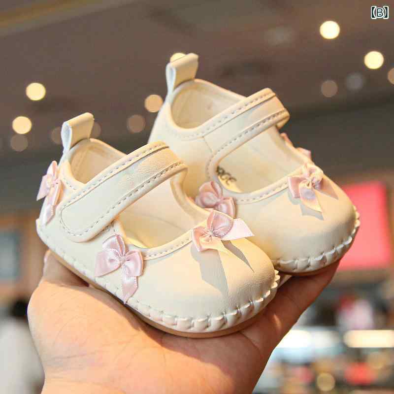 ベビーシューズ 女の子用 プリンセス かわいい 柔らかい 粉色 アイボリー 合成革 ...
