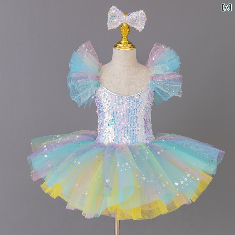 Tutu - 女の子 芭蕾ダンス チュチュスカート 女児 チュールスカート 蝶結び フリル プリンセス デザイン ヨーロッパスタイル 柔軟素材 ポリエステル スカート かわいい 演出服 天藍 ピンク イエロー 女の子用 ダンス衣装 子供用 チュチュ フリルスカート