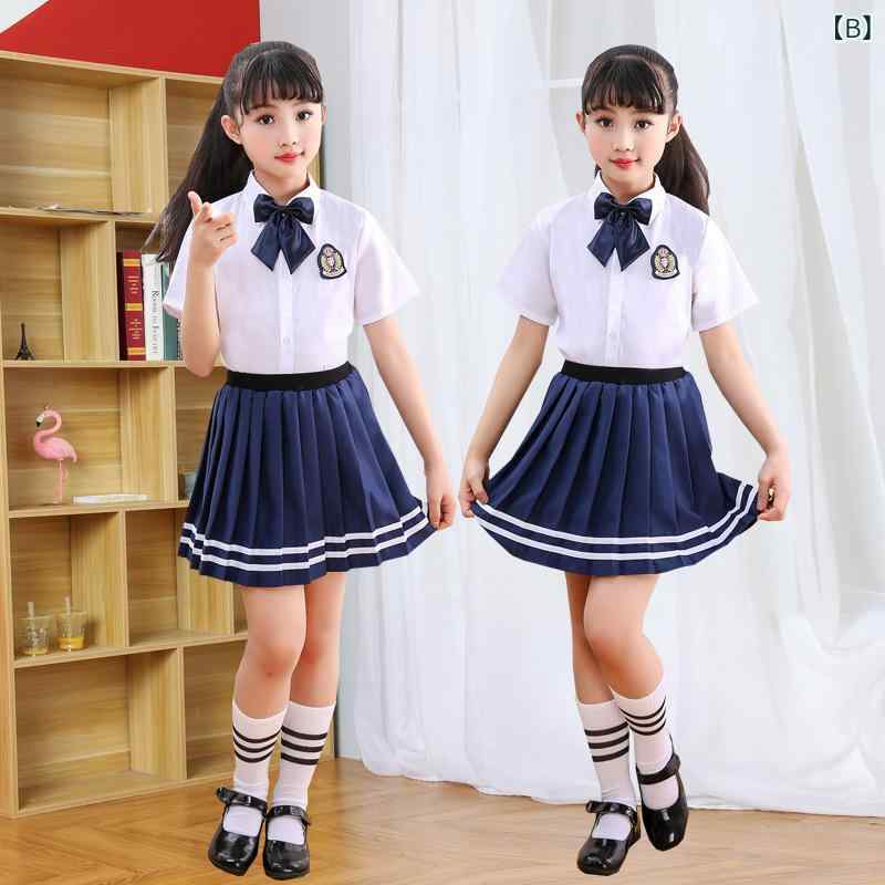 narukiの子供服 中小学生 学院風 表演服 詩朗読 演出服 卒業服 男女児童 合唱服 セット 短袖 スカート 綿 起毛加工 春秋 夏 かわいい 潮 学院スタイル 通学用 ステージ衣装 軽量 伸縮性 男女兼用｜アングル2