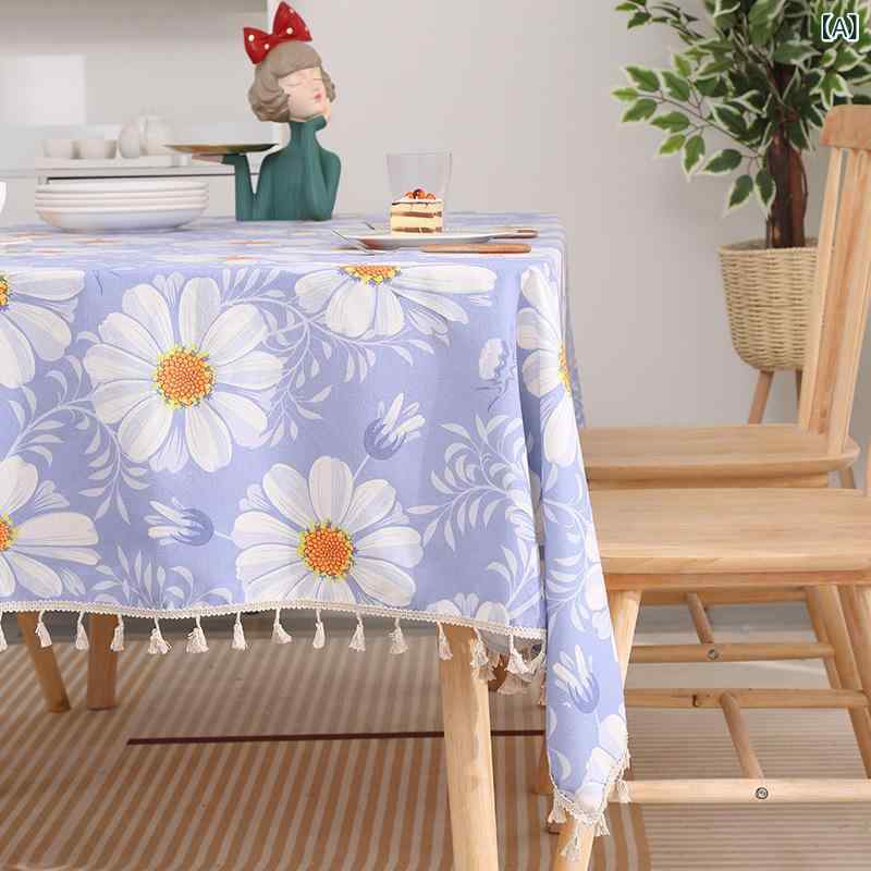 Tablecloths - 北欧 長方形 綿麻 テーブルクロス 茶几カバー 防油 防滑 耐磨 耐高温 防塵 防烫 隔熱 かわいい 動物柄 白菊 方眼 美人魚 山羊柄 萌え インテリア