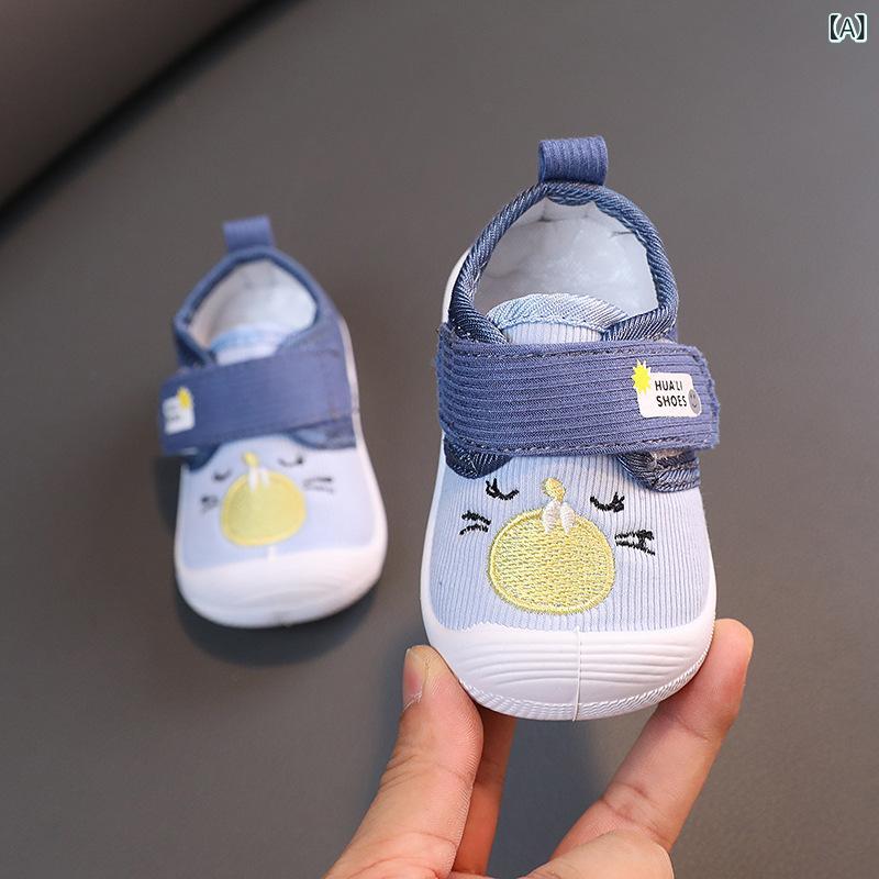 Shoes - ベビーシューズ 男女兼用 0-3歳 学歩靴 叫叫靴 音鳴り 低筒 帆布 通気性 除臭 防滑 魔術貼 春秋 ブルー ピンク ブラウン かわいい 卡通柄 軽量 室内外