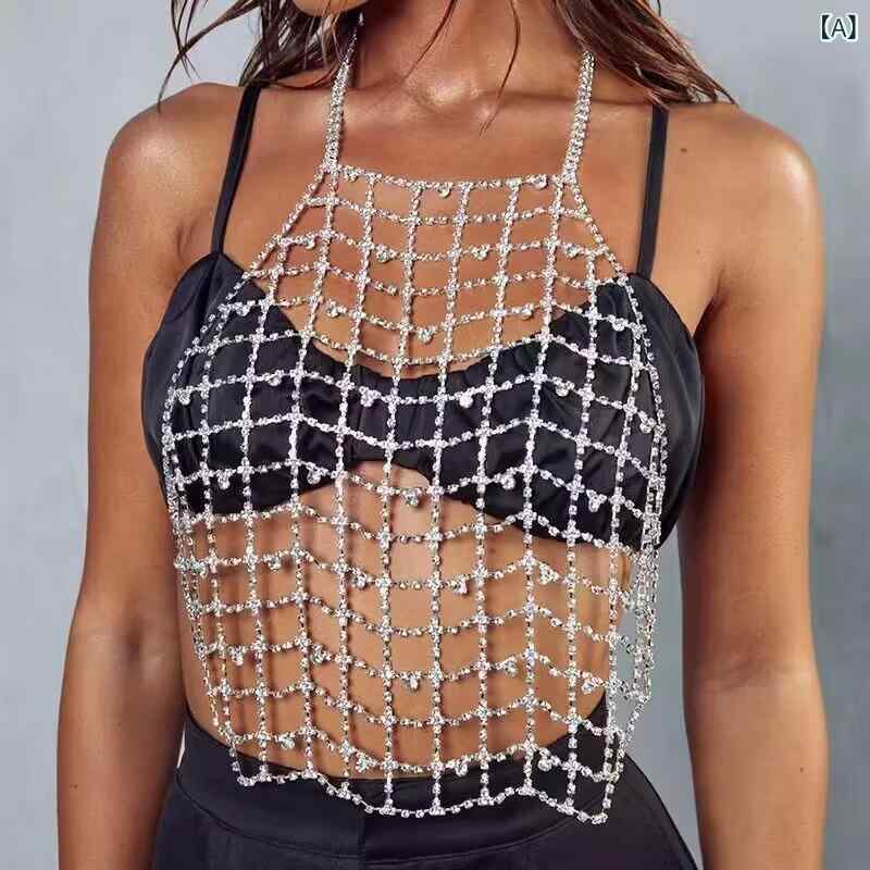 ・カテゴリ: ボディチェーン・性別: 女性・スタイル: 欧米風・素材: ラインストーン、白水晶・形状: ジオメトリック・カラー: シルバー・仕上げ: メッキ