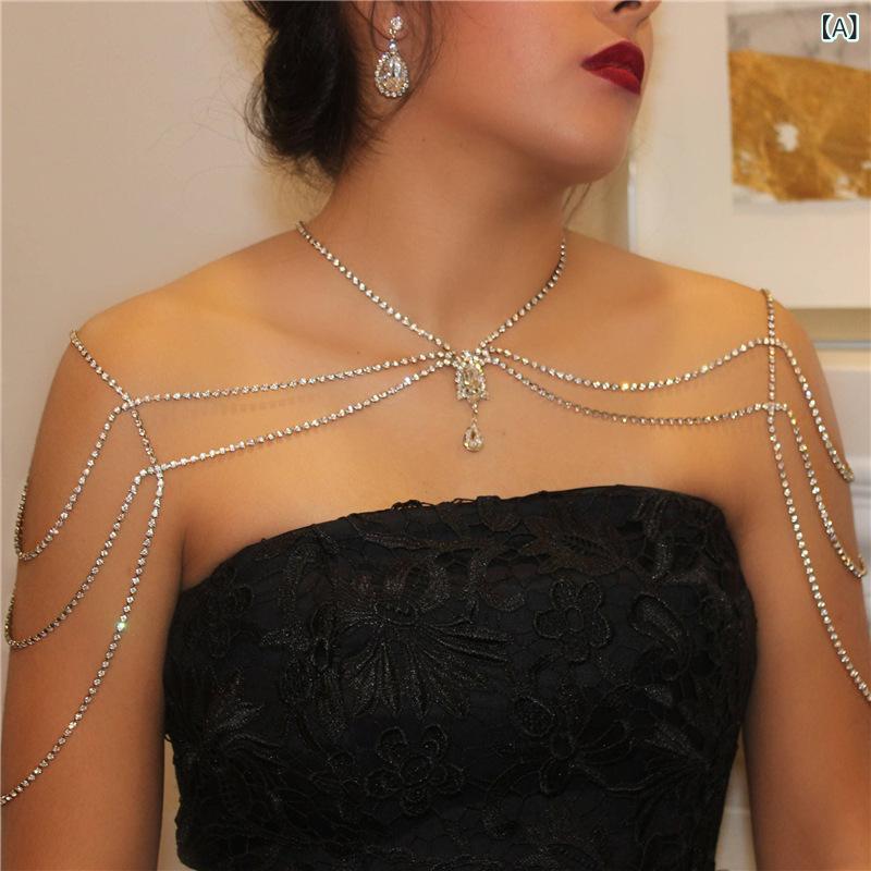 Necklaces, Braclets - 肩チェーン ウェディング ボディチェーン 水晶 波浪 サイドチェーン メンズ レディース 銀メッキ 伸縮 多層 春 ファッション 通勤 ドレス アクセサリー 華やか 輝き 装飾 肩飾り 結婚式 フォーマル
