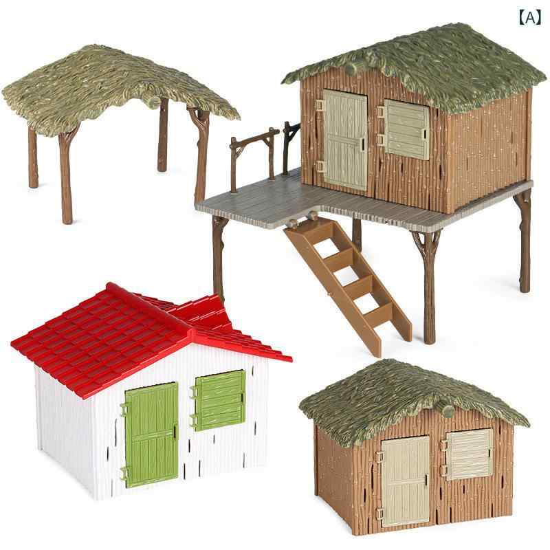 Training Toys - 農場 牧場 茅葺き屋根 家 プラスチック 組立 ミニチュア 模型 微景 観 デスクトップ 砂盤 飾り アクセサリー 玩具 動物 囲い 木 植物 シーン セット 子供用 屋外 ディスプレイ リアル フィギュア