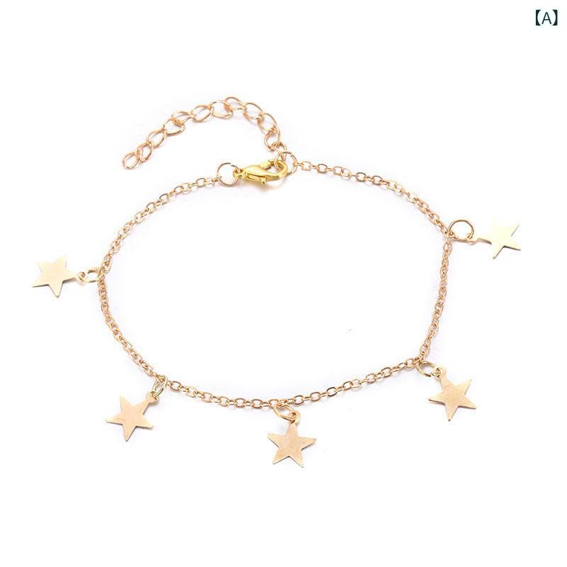 Other , Materials - 脚飾 金色 星形 女性用 脚チェーン シンプル デザイン 夏 海辺 赤脚 ヨガ アクセサリー シルバー 独立パッケージ