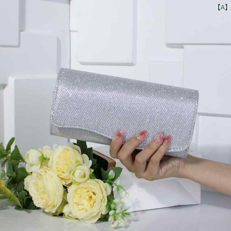 Party Bags - クラッチバッグ ハンドバッグ チェーンショルダーバッグ 女性用 パーティー ディナー 日常使い PVC 光沢 銀色 香槟色 ピンク系 ブルー ブラック 横型 磁石開閉 中軟 カード入れ トレンド シンプル 百搭