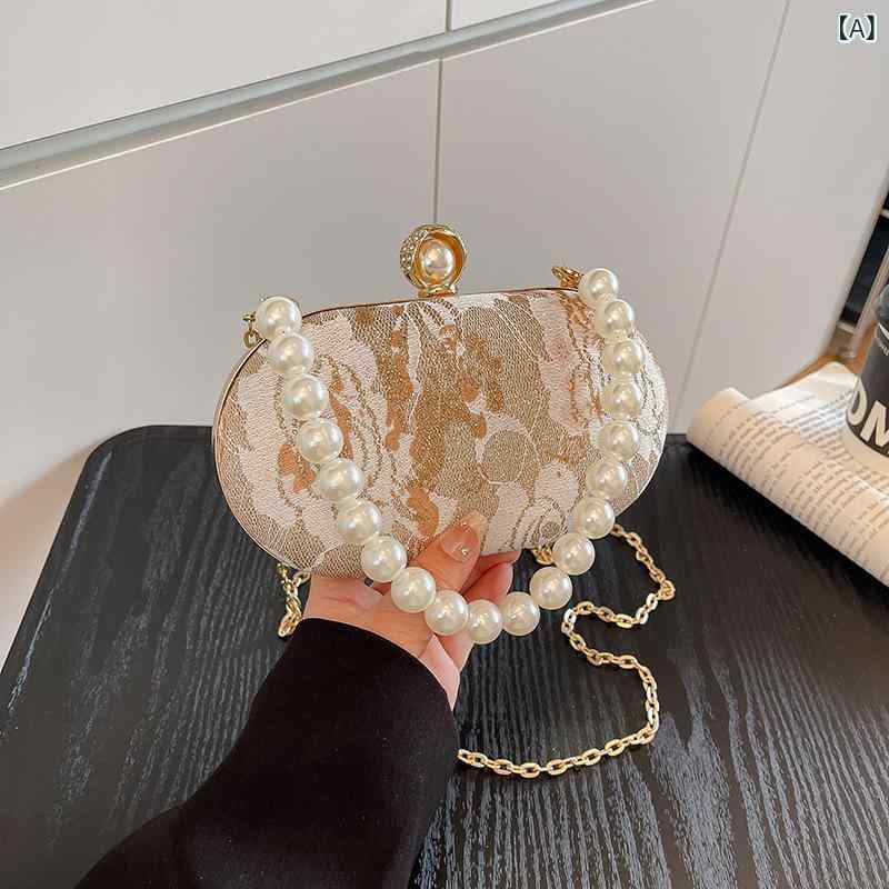 ハンドバッグ 女性用 チャイナドレス 国風 珍珠 チェーン ショルダーバッグ 斜めがけ 楕円形 金色 ピンク 赤 青 黒 花柄 ロック 気質 ミドル 硬め PU コットン裏地 日常使い 夏 ファッション