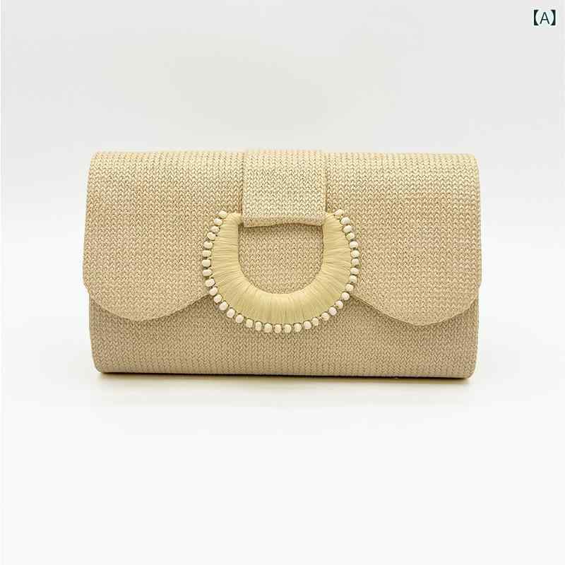 バッグ 女性用 夏 草編み ハンドバッグ 横型 方形 編み込み ショルダー かわいい 清新 イエロー ブラック ホワイト 日常使い 軽量 涤纶内装 証件収納