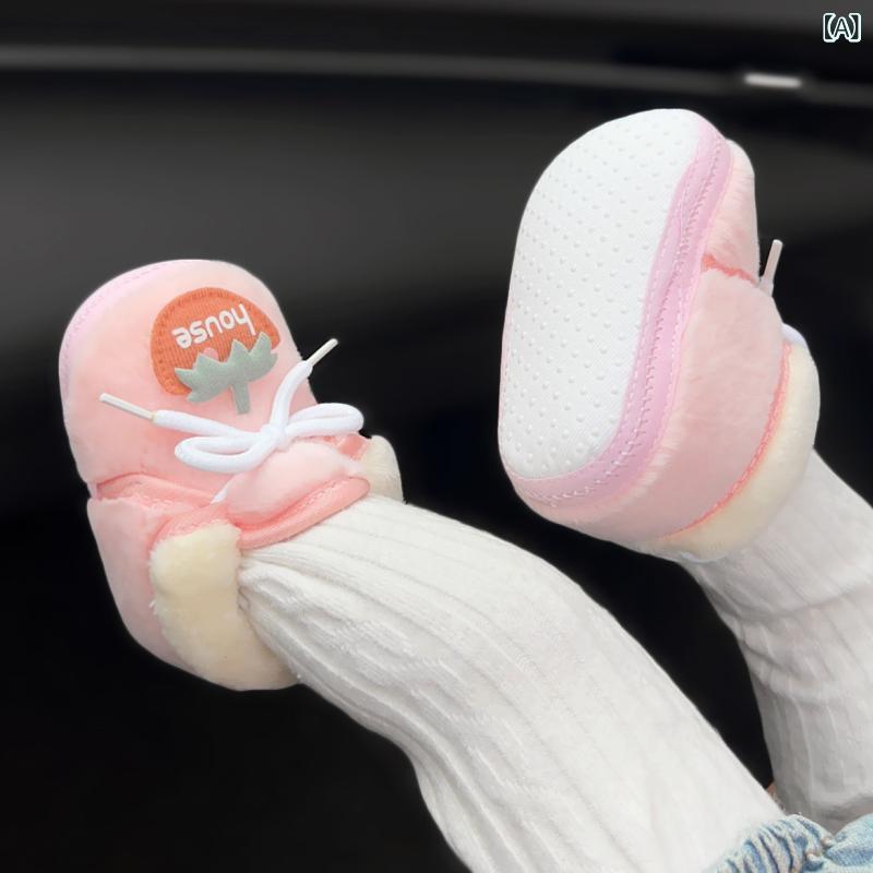 Shoes - ベビーシューズ 赤ちゃん 靴 冬 保暖 加厚 コットン 綿 柔らかい底 防滑 学歩 歩行練習 動物柄 かわいい 男女兼用 室内履き 足カバー ぬくぬく ピンク ベージュ ブルー 接触冷感 軽量 伸縮性