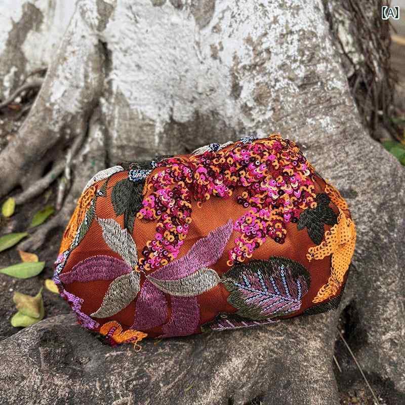 ショルダーバッグ レディース 赤 夏 接触冷感 PVC 小さめ 貝殻型 ロック 花柄 刺繍 織り キラキラ ハンドバッグ ボックス型 シングルショルダー 日常使い かわいい 軽量 ショール ブローチ 国風 ロック 携帯ポケット カードポケット