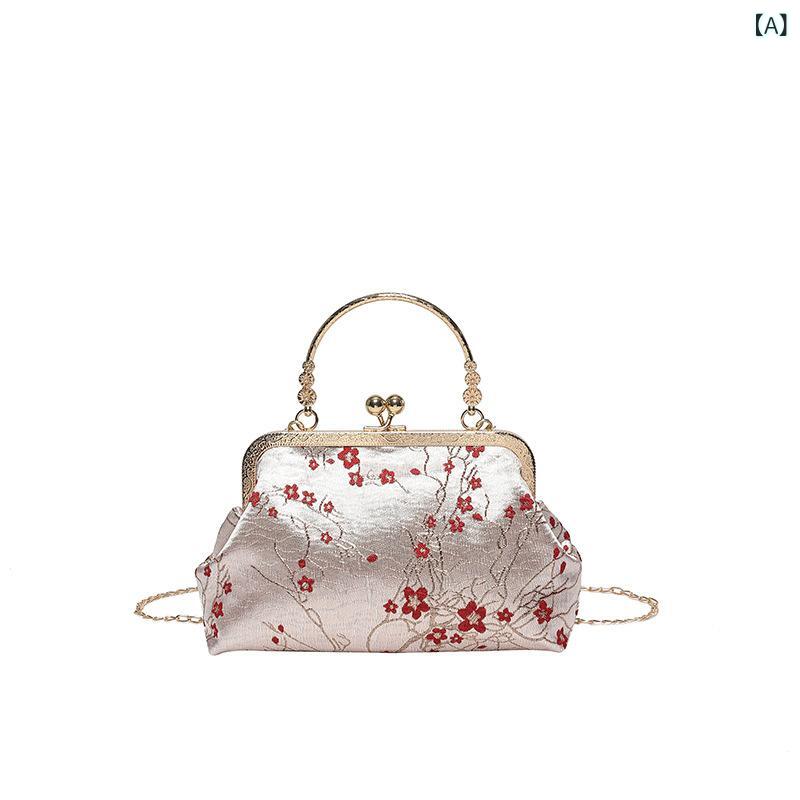クラッチバッグ レディース チャイナ風 刺繍 車縫線 ベーシックシェイプ 赤 ブルー 秋冬 民族調 クラシカル 高級感 ソフト シングルショルダー 日常使い 携帯ポケット カードック ポリエステル裏地 インサイドポケット 小型 軽量 トレンド