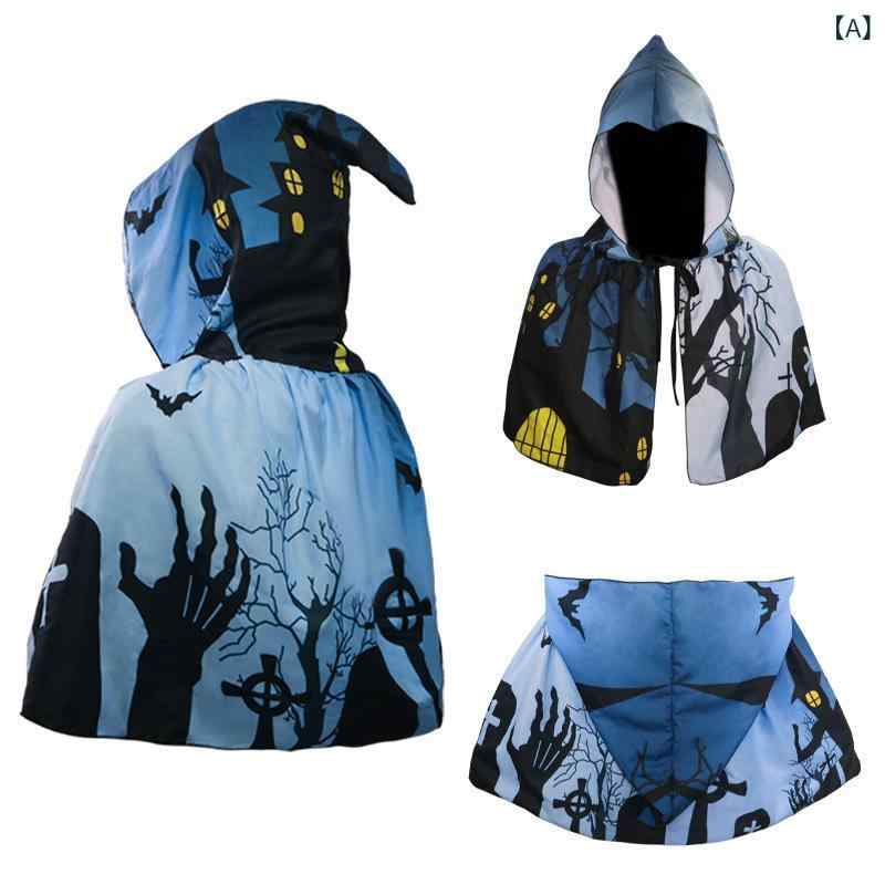 Full Mask - ハロウィン コスプレ 連帽 斗篷 ショール 披肩 針織 切り替え プリント 涤纶 シルク風 通年 男女兼用 ユニセックス 装飾 アクセサリー 長め ロング 童趣 ファンタジー 斜紋 刺繍風 夏 秋 冬 春 軽量 柔らか素材 カジュアル コーデ フェス 仮