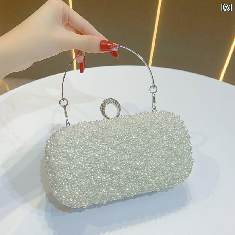 チャイナドレス 手提げバッグ 女性用 クラッチバッグ 復古 パール ビーズ ラインストーン 銀色 ポリエステル 小方形 横型 硬め ロック 携帯ポケット 日常使い フォーマル 鞄 ハンドバッグ パーティーバッグ アクセサリー ショルダー