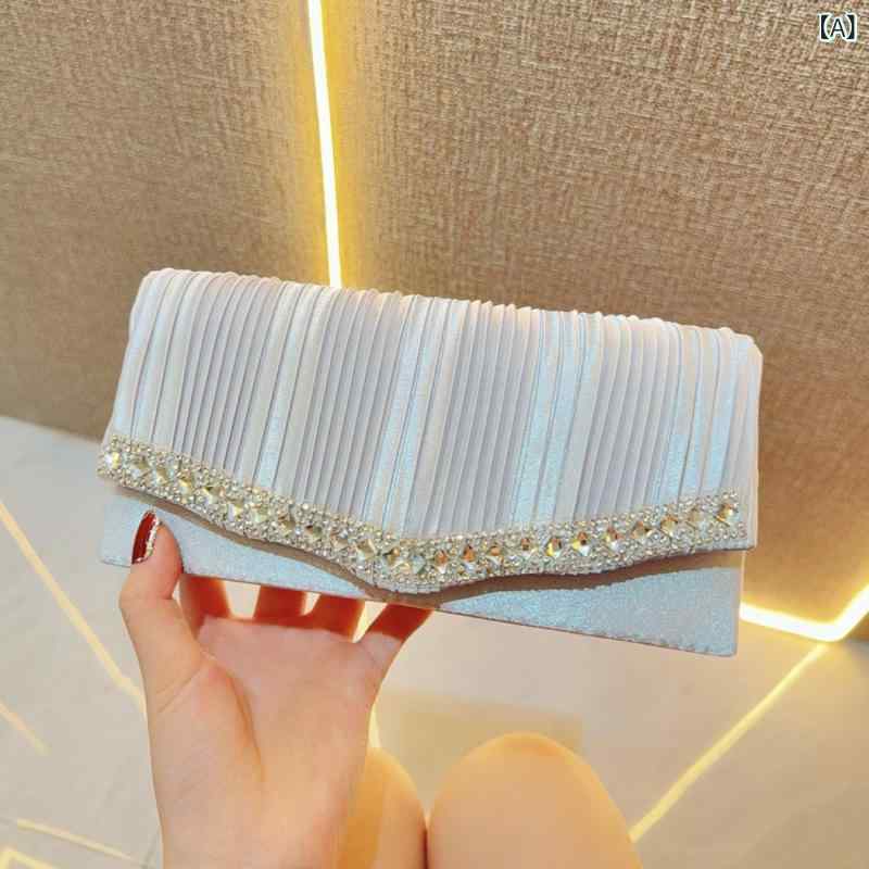 ハンドバッグ 女性用 チェーン ショルダー 小方形 クラッチバッグ 礼服 フォーマル 結婚式 パーティー 手持ち 横型 ポリエステル 銀色 ブラック キラキラ ラインストーン プリーツ チェック ジルコニアカット 格子 フレッシュ スイート 中硬度 日