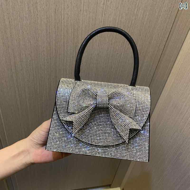 ハンドバッグ 女性用 小方包 ブラック 接触冷感 ポリエステル 横型 磁扣 かわいい 蝶結 リボン 切り替え 撞色 ラインストーン 装飾 ピンキーリング チャーム 日常使い パーティー 結婚式 軽量 中硬度 スマホポケット カードポケット 清新 スイート