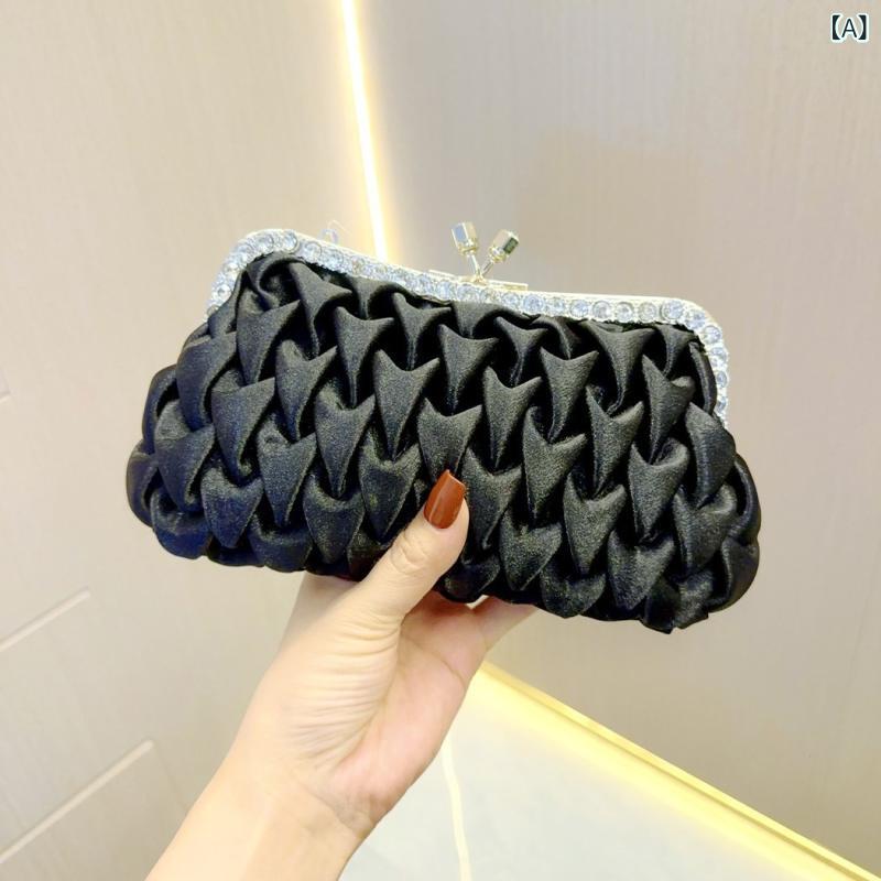 ハンドバッグ 女性用 気品 名媛 手持ち ベイシェル シルク サテン 新月 ロック ソフト ポリエステル ブラック シルバー ローズゴールド ホワイト 日常使い 結婚式 パーティー クラッチバッグ ポシェット ショルダー 欧米風 レトロ 携帯ポケット カ