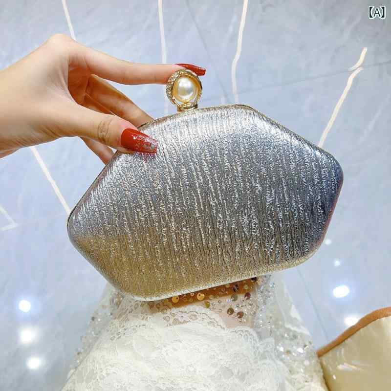 クラッチバッグ 女性用 銀色 金色 ボックス型 ベーシェル型 立体 不規則 硬質 PU 串珠 キラキラ チェーン ロック スマホポケット カードポケット 日常使い 礼服 パーティー 春 ハンドバッグ ショルダーバッグ 巾着バッグ ミニバッグ