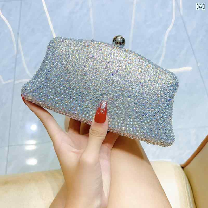 パーティーバッグ 女性用 小方包 手持ちバッグ 肩掛けバッグ 楕円形 硬質 涤纶素材 ラインストーン装飾 AB彩色 グリーン シャンパンゴールド 日常使い 春季 携帯ポケット カードポケット シングルショルダー