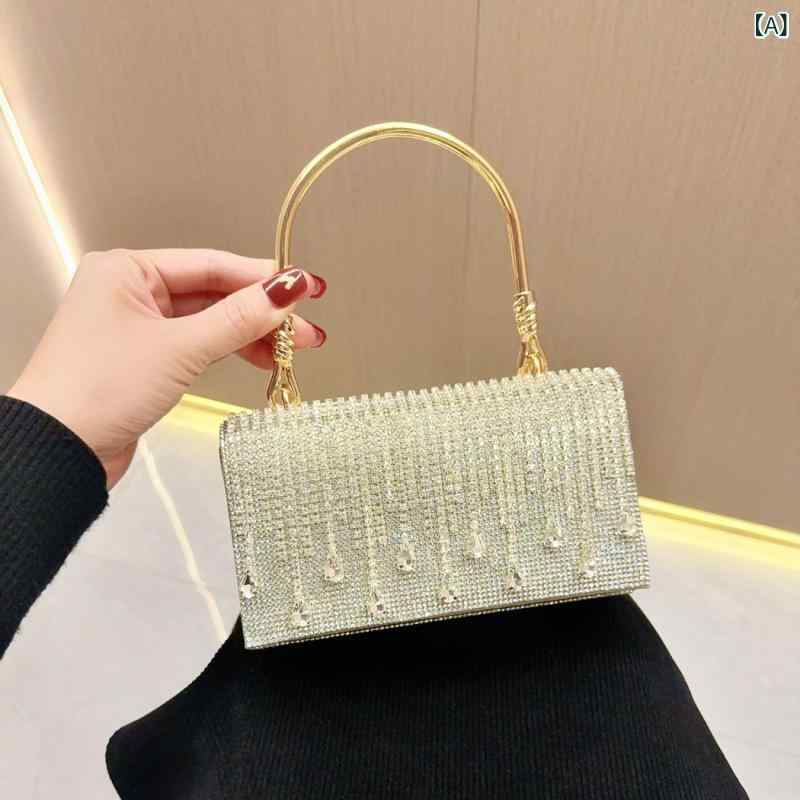 ハンドバッグ 女性用 メンズ風 復古 馬鞍型 楕円形 流蘇 ジルコニア チェーン 鎖扣 中硬度 ポリエステル 日常使い 宴会用 肩掛け 小型 ゴールド シルバー ブラック 欧米スタイル