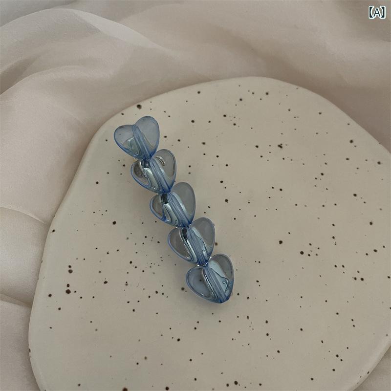 Other , Materials - ヘアクリップ 女性用 かわいい ハート型 カラフル フレンチスタイル 韓国風 クリアレジン プラスチック 手作り 鴨嘴クリップ バニークリップ サイドヘア ピン ヘアアクセサリー 春夏 トレンド かわいい 少女向け 頭飾 清新 甘め デザイン