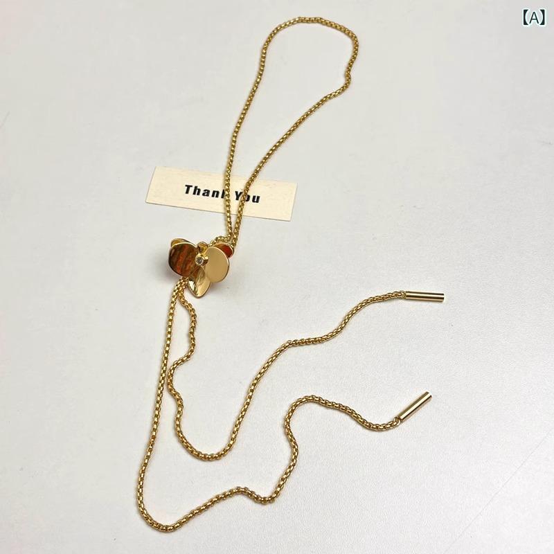 心臟 - ネックレス 男女兼用 アイリス 花モチーフ 細チェーン 流蘇 プルチェーン 毛衣チェーン 金色 銀色 合金製 電気メッキ加工 几何型 不規則デザイン 個性派 長さ81cm以上 軽量35g 通年使用 秋冬 春夏