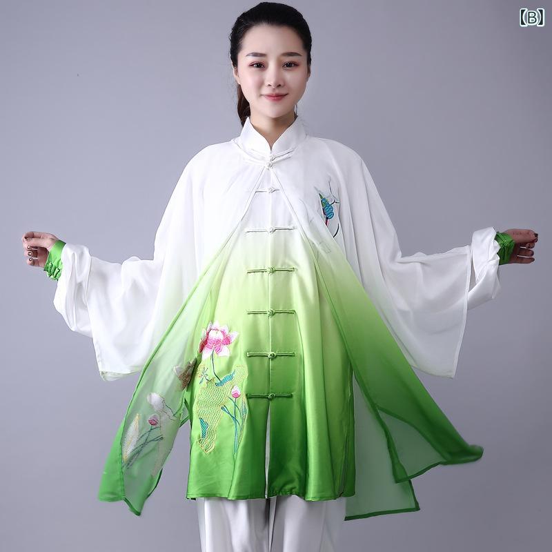 太極拳服 メンズ レディース 武术服 表演服 グラデーション 刺繍 シースルー ショ...