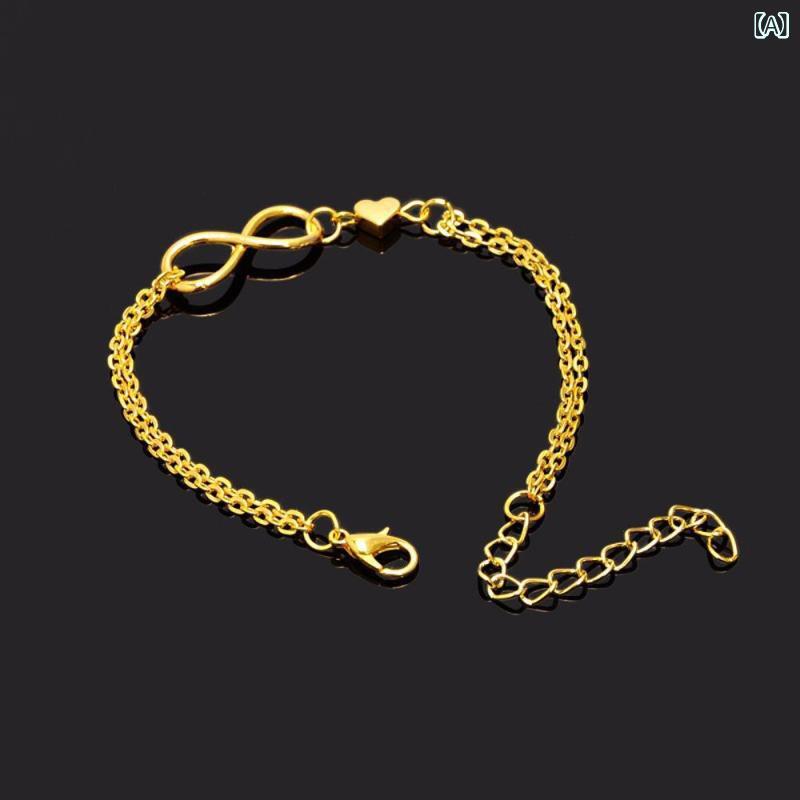 Other , Materials - ハンドチェーン 女性用 合金 ハート モビウスリング ペンダント 手链 レイヤード チェーン 普段使い ゴールド シルバー 幾何学 韓風 甘め 清新 かわいい 人気アクセサリー ファッション小物 軽量 切り替えデザイン ギフト向き