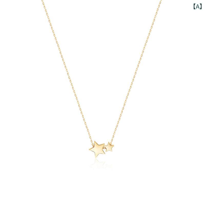 ネックレス 女性用 星形 かわいい 復古 金色 鎖骨チェーン 軽量 電気メッキ加工 清新 甘め シンプル 星モチーフ アクセサリー 夏 チェーン 41cm 50cm
