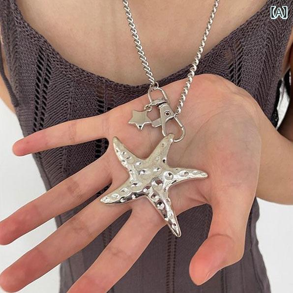 Necklaces, Braclets - ネックレス 女性用 男女兼用 海星 星型 吊り下げ 幾何学 個性派 かわいい クール 暗黒 田園 合金 電気メッキ加工 側面チェーン 夏 2025 ユニセックス アクセサリー ファッション ジュエリー