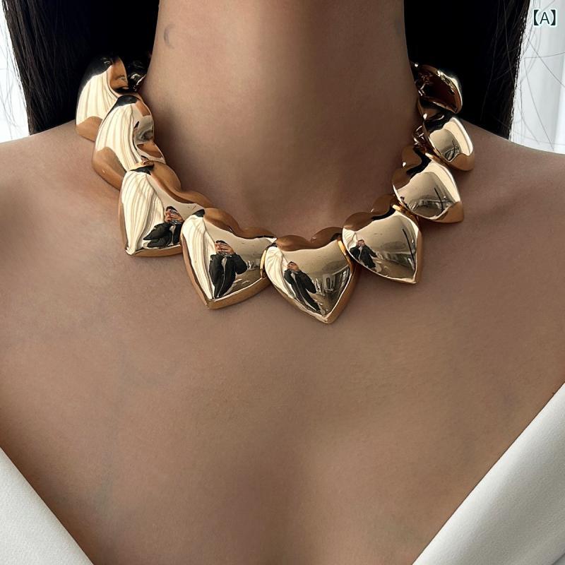 Necklaces, Braclets - ネックレス 女性用 かわいい 大きなハート チョーカー 鎖骨チェーン 朋克 流蘇 ハンドメイド ゴールド 珍珠 アクセサリー ハイジュエリー U字型 春夏 ファッション ジュエリー オリジナルデザイン