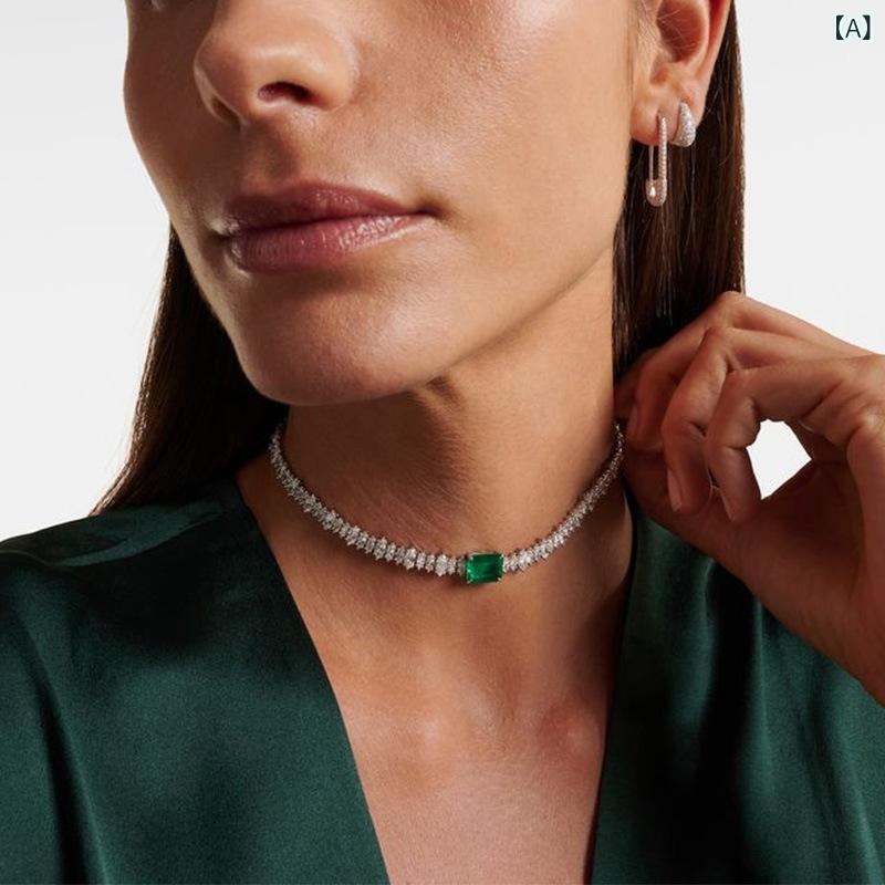 Necklaces, Braclets - ネックレス 女性用 ファッション シンプル 幾何学 エメラルド風 水钻 気質 アクセサリー 通勤 普段使い OLスタイル 電気メッキ加工 四辺形 デザイン 輝き 軽量 調整可能 春夏 シルバー ゴールド