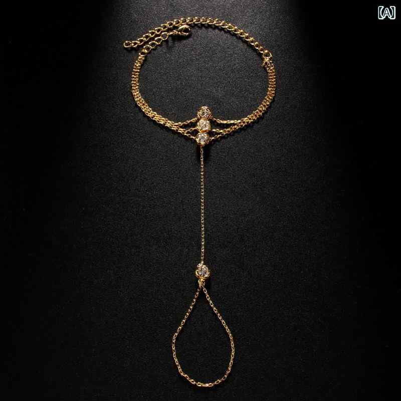 Necklaces, Braclets - ハンドチェーン 女性用 手飾り 連指 手首 ハンドル ハンドピース 多層 レイヤード 水晶 ラインストーン 電気メッキ加工 金色 ローズゴールド シルバー シンプル ミニマル ファッション 通勤 日常使い 幾何学 デザイン 2024夏