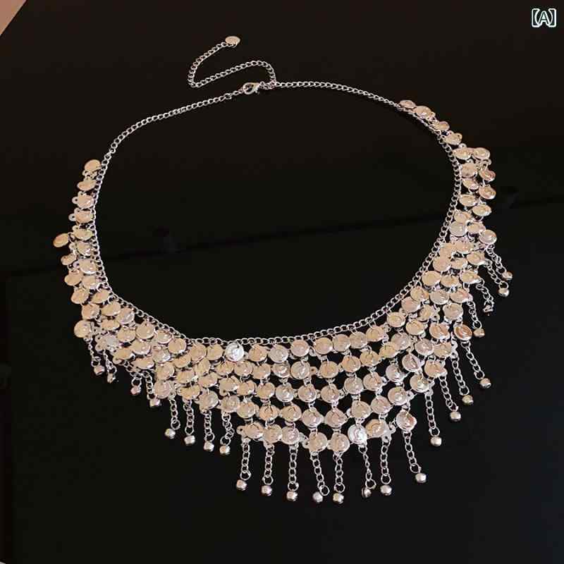 ウエストチェーン 女性用 金属 シルバー 丸型 人像 ベル タッセル 流蘇 多圈 軽量 復古 高級感 腰飾り ベルト 欧米風 個性 派手 夏 春夏 秋冬 通年 普段使い アクセサリー