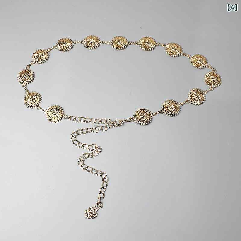 ウエストチェーン 女性用 金属 ゴールド シルバー 細身 シンプル ファッション アクセサリー 腰回り 装飾 チェーン ベルト スカート ワンピース 収腰 通年 軽量 シングルサークル 丸型 モダン 普段使い 華やか 高級感