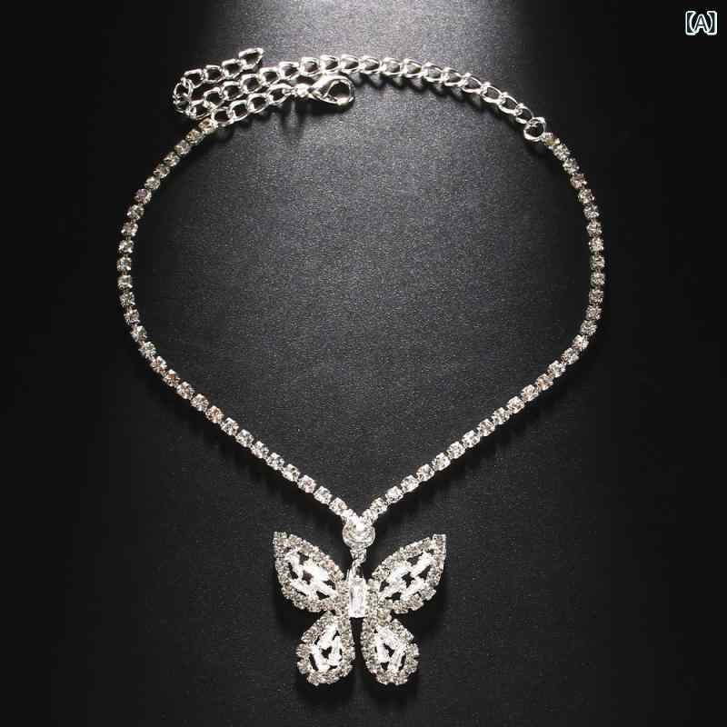 Necklaces, Braclets - 脚飾 女性用 夏 ビーチ レース アップ バタフライ 足首チェーン 金色 ジルコニア 吊り下げ チャーム アンクレット ヒョウ柄 合金 人工宝石 かわいい セクシー 足環 華奢 軽量 普段使い 旅行 記念 ギフト
