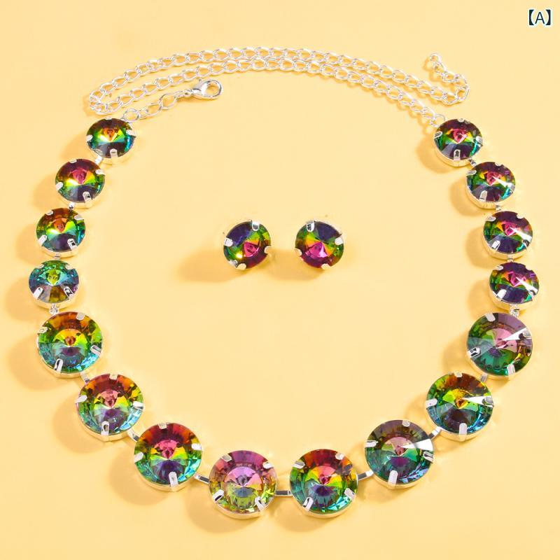 Women's Jewelry Set: Necklace and Earrings, featuring Water Diamonds, Large Beads, Colored Silver and Gold, Heart, Waterdrop, Bell, and Geometric Designs. Perfect for Autumn/Winter Fashion, Commuting, and Everyday Wear.