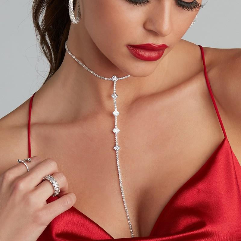 Necklaces, Braclets - ネックレス 女性用 フルジルコニア シンプル 水钻 幾何学 銀色 金色 ファッション 通勤 軽量 輝き 高級感 普段使い 秋冬 パーティー アクセサリー チェーン ペンダント 切り替え デザイン