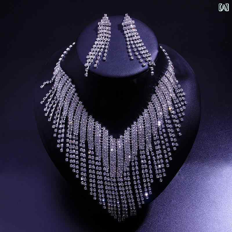 Necklaces, Braclets - ネックレス イヤリング セット 水钻 タッセル 女性用 銀色 花柄 植物モチーフ 接触冷感 電気メッキ加工 幾何学 ライン ファッション OL 通勤 華やか 華奢 軽量 キラキラ