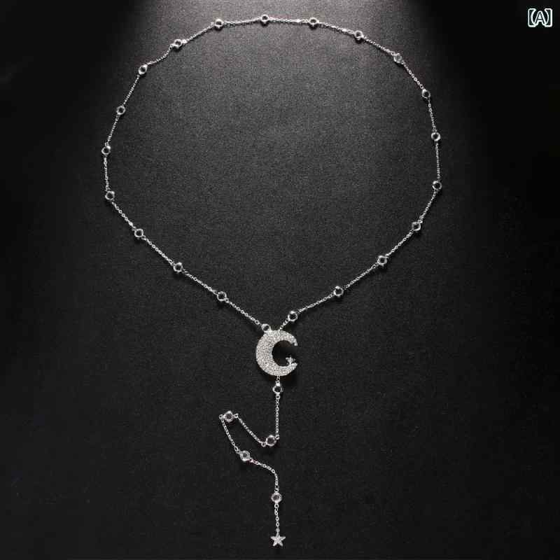 Necklaces, Braclets - 背中チェーン 女性用 スター ムーン 吊り下げ チャーム 水晶 装飾品 銀色 金色 合金 人工宝石 ウェディング ドレス アクセサリー バックチェーン ボディチェーン 星形 輝く キラキラ 華やか 結婚式
